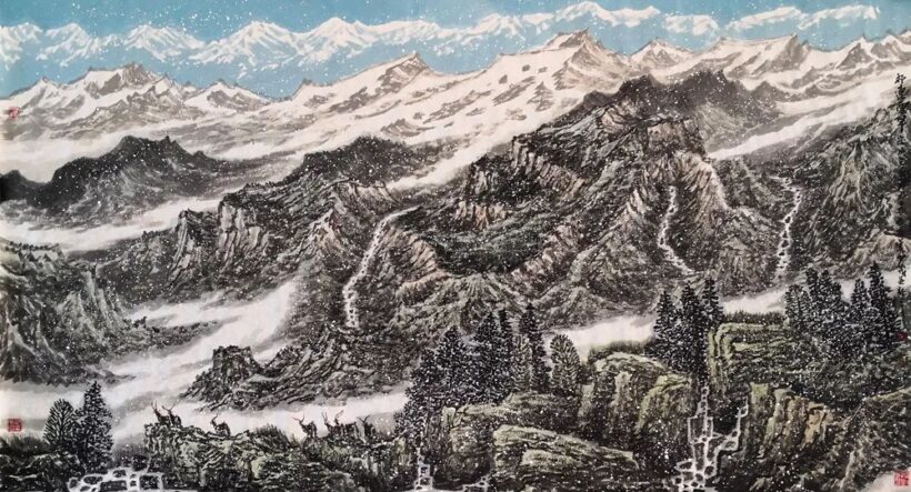 包少茂的西部山水画：遥望大漠与苍山｜作品定制插图5中国题字网